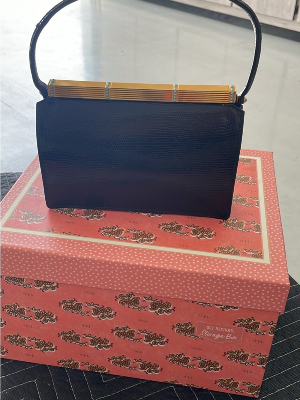 Saks, Fifth Avenue, Structured Top-Handle Women's Bag with Gold Frame